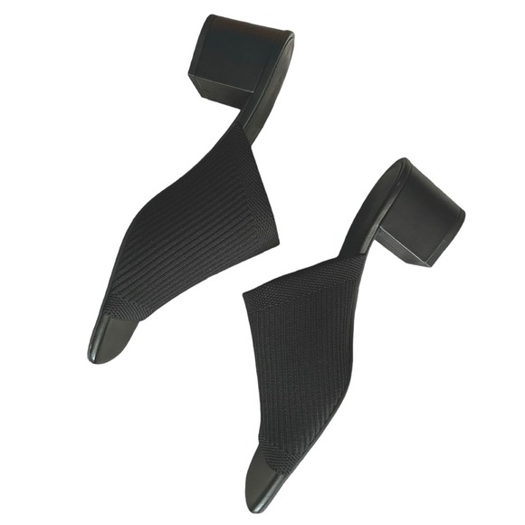 EVERLANE Knit Block Heel Mules‎ Open Toe Slip-On Sandals Black Size 7.5 - Picture 5 of 7